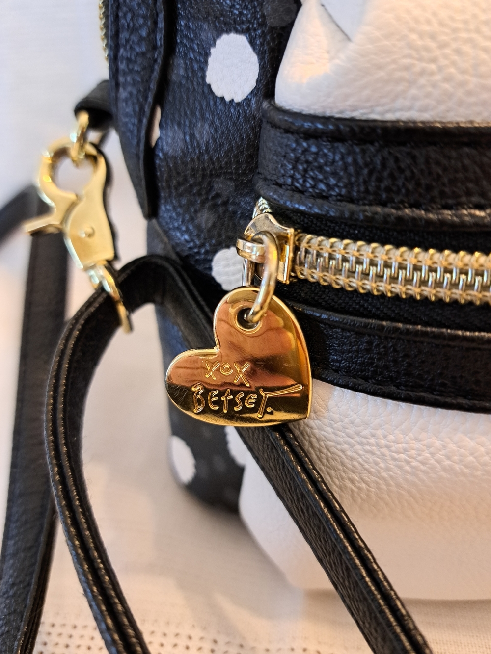 🔥2/$25🔥Betsey Johnson Black & White Polka Dot Mini Crossbody Backpack - Picture 5 of 7